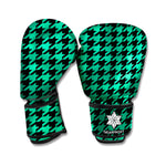 Jungle Green And Black Houndstooth Print Boxing Gloves