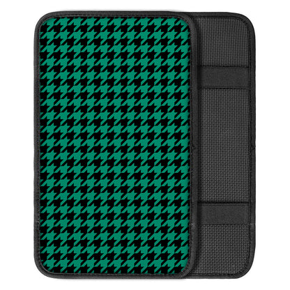 Jungle Green And Black Houndstooth Print Car Center Console Cover