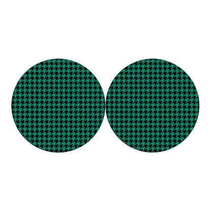 Jungle Green And Black Houndstooth Print Car Coasters