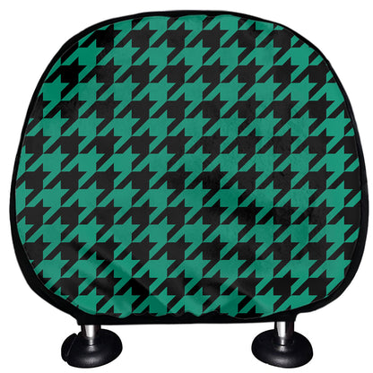 Jungle Green And Black Houndstooth Print Car Headrest Covers