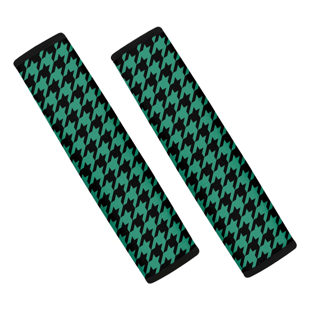 Jungle Green And Black Houndstooth Print Car Seat Belt Covers