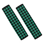 Jungle Green And Black Houndstooth Print Car Seat Belt Covers