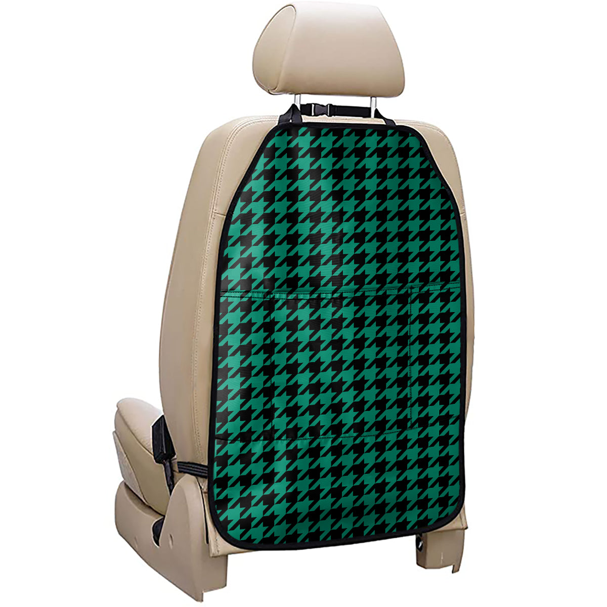 Jungle Green And Black Houndstooth Print Car Seat Organizers