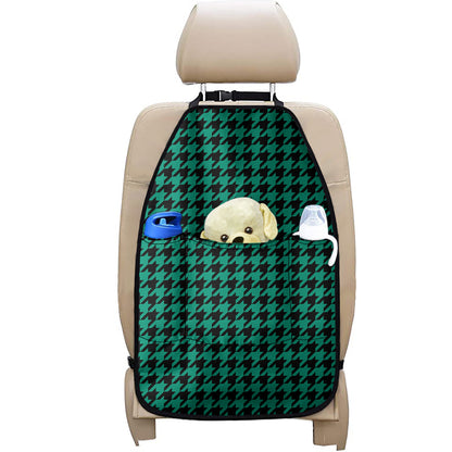 Jungle Green And Black Houndstooth Print Car Seat Organizers