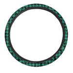 Jungle Green And Black Houndstooth Print Car Steering Wheel Cover