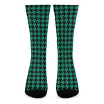 Jungle Green And Black Houndstooth Print Crew Socks