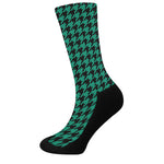 Jungle Green And Black Houndstooth Print Crew Socks