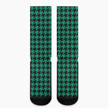Jungle Green And Black Houndstooth Print Crew Socks