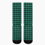 Jungle Green And Black Houndstooth Print Crew Socks