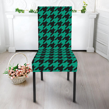 Jungle Green And Black Houndstooth Print Dining Chair Slipcover