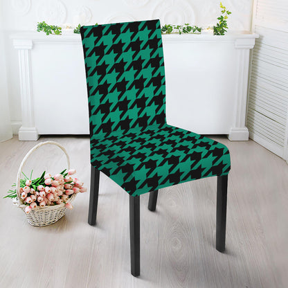 Jungle Green And Black Houndstooth Print Dining Chair Slipcover