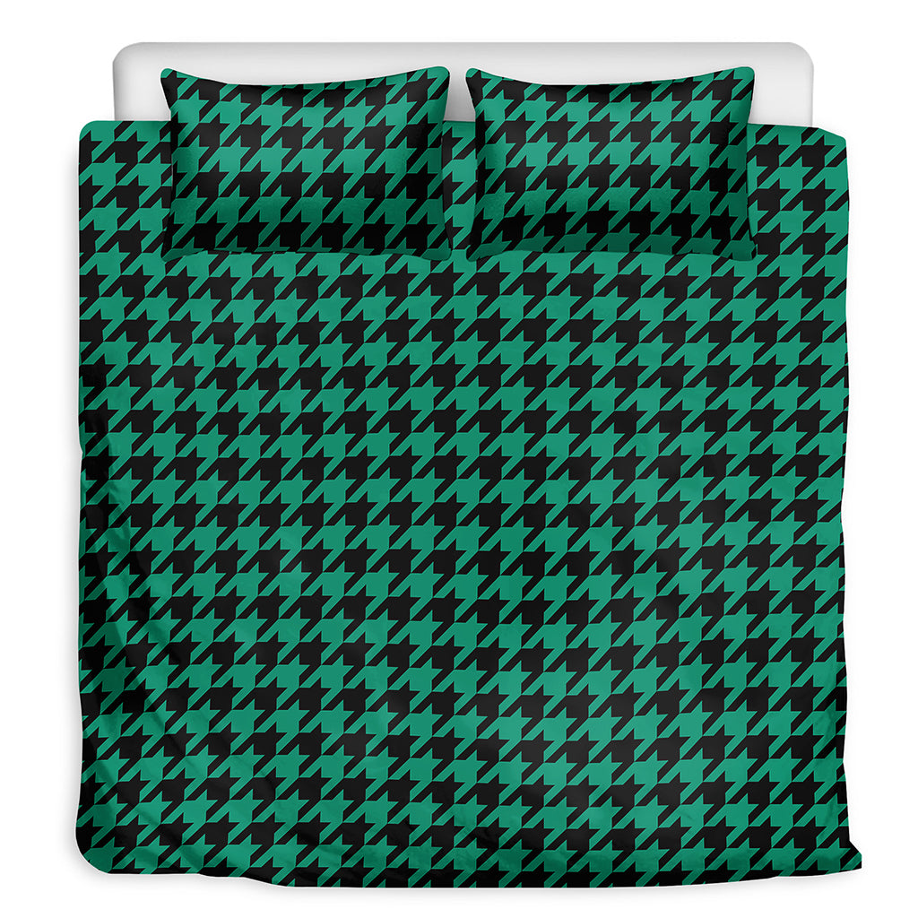 Jungle Green And Black Houndstooth Print Duvet Cover Bedding Set