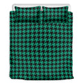 Jungle Green And Black Houndstooth Print Duvet Cover Bedding Set