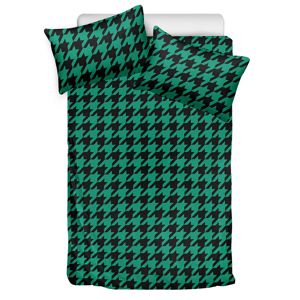 Jungle Green And Black Houndstooth Print Duvet Cover Bedding Set