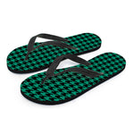 Jungle Green And Black Houndstooth Print Flip Flops
