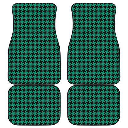 Jungle Green And Black Houndstooth Print Front and Back Car Floor Mats