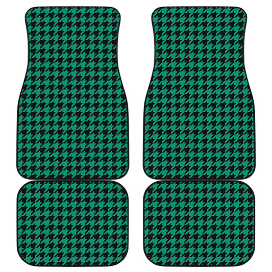 Jungle Green And Black Houndstooth Print Front and Back Car Floor Mats