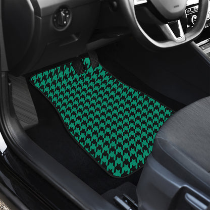 Jungle Green And Black Houndstooth Print Front and Back Car Floor Mats