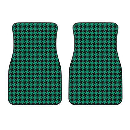 Jungle Green And Black Houndstooth Print Front Car Floor Mats