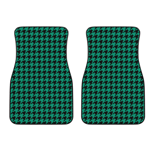 Jungle Green And Black Houndstooth Print Front Car Floor Mats