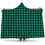 Jungle Green And Black Houndstooth Print Hooded Blanket