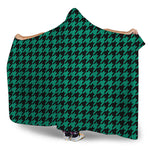 Jungle Green And Black Houndstooth Print Hooded Blanket