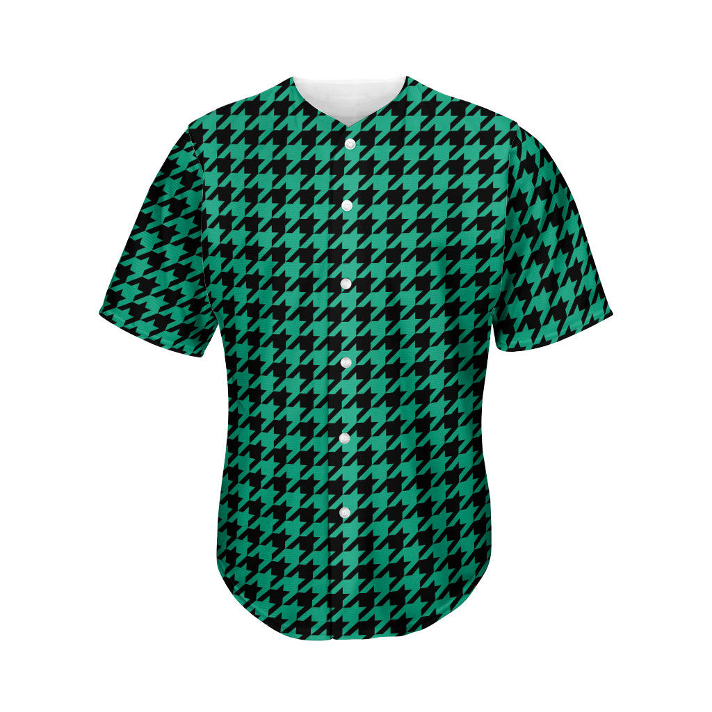 Jungle Green And Black Houndstooth Print Men's Baseball Jersey