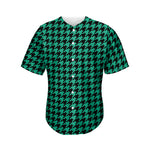 Jungle Green And Black Houndstooth Print Men's Baseball Jersey