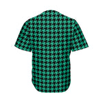 Jungle Green And Black Houndstooth Print Men's Baseball Jersey