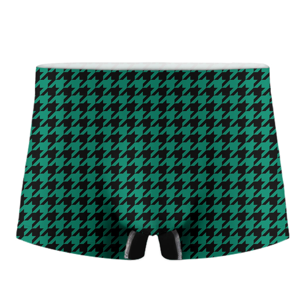 Jungle Green And Black Houndstooth Print Men's Boxer Briefs