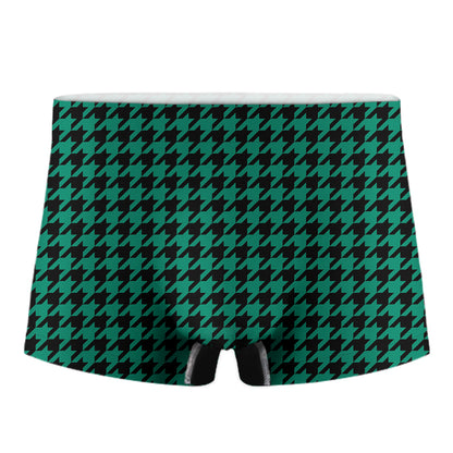 Jungle Green And Black Houndstooth Print Men's Boxer Briefs