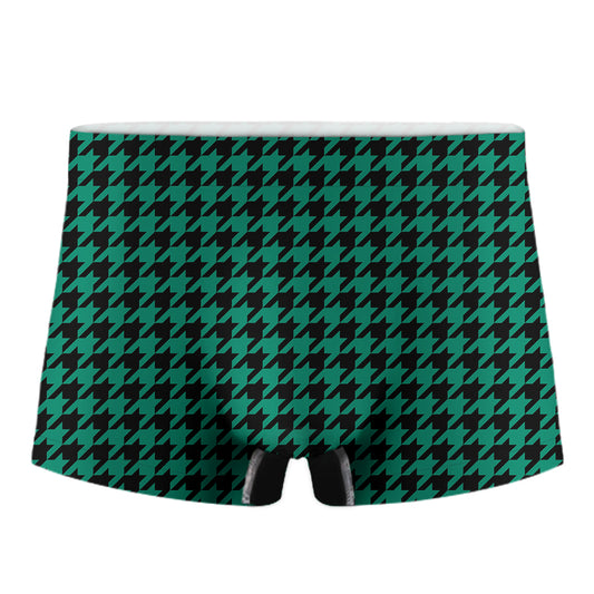 Jungle Green And Black Houndstooth Print Men's Boxer Briefs