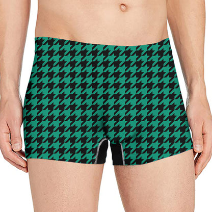 Jungle Green And Black Houndstooth Print Men's Boxer Briefs