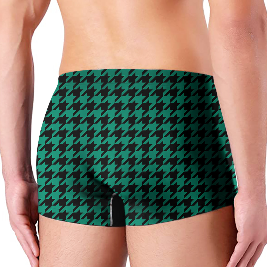 Jungle Green And Black Houndstooth Print Men's Boxer Briefs