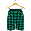 Jungle Green And Black Houndstooth Print Men's Shorts