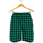 Jungle Green And Black Houndstooth Print Men's Shorts