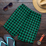 Jungle Green And Black Houndstooth Print Men's Shorts