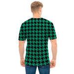 Jungle Green And Black Houndstooth Print Men's T-Shirt