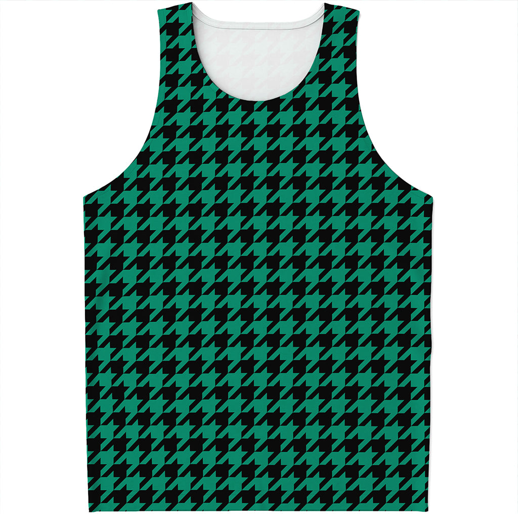 Jungle Green And Black Houndstooth Print Men's Tank Top