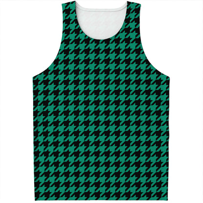 Jungle Green And Black Houndstooth Print Men's Tank Top