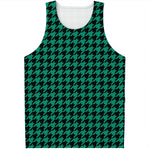 Jungle Green And Black Houndstooth Print Men's Tank Top