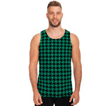 Jungle Green And Black Houndstooth Print Men's Tank Top