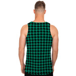 Jungle Green And Black Houndstooth Print Men's Tank Top