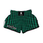 Jungle Green And Black Houndstooth Print Muay Thai Boxing Shorts