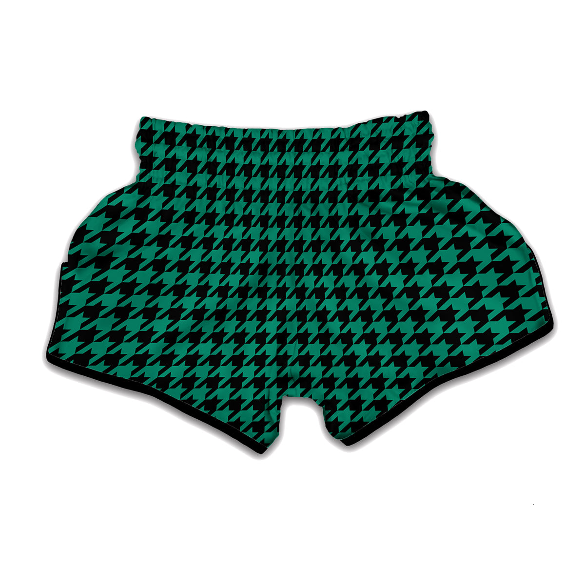 Jungle Green And Black Houndstooth Print Muay Thai Boxing Shorts