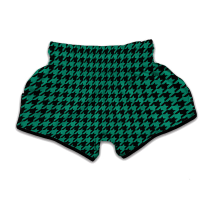 Jungle Green And Black Houndstooth Print Muay Thai Boxing Shorts
