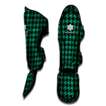 Jungle Green And Black Houndstooth Print Muay Thai Shin Guard