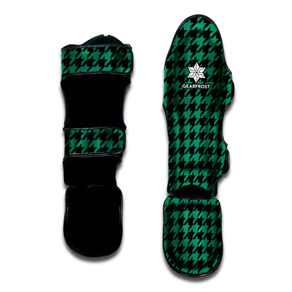 Jungle Green And Black Houndstooth Print Muay Thai Shin Guard
