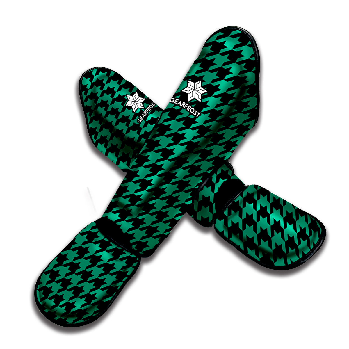Jungle Green And Black Houndstooth Print Muay Thai Shin Guard