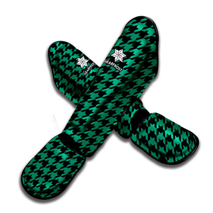 Jungle Green And Black Houndstooth Print Muay Thai Shin Guard
